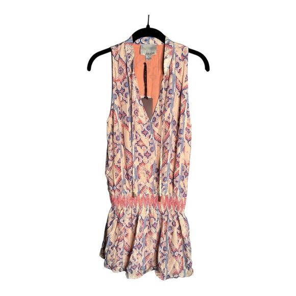 Chloe Oliver Tops - Chloe Oliver Pink and Blue Print Sleeveless Silk Tunic With Tassels Size Small